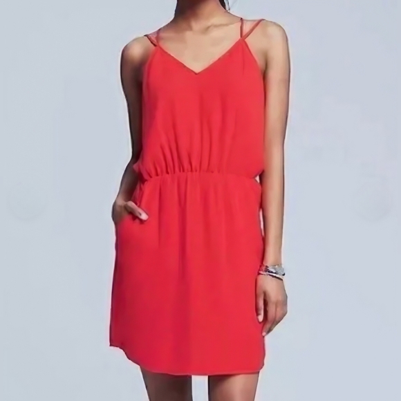 Banana Republic Womens Strappy Cutout Mini Dress V Neck Pockets Sz 4 Posted Red - Picture 3 of 16